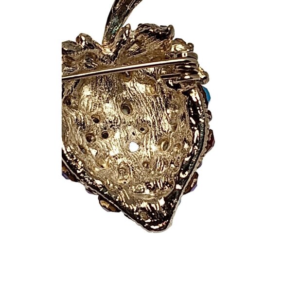Vintage Red Aurora Borealis Rhinestones Encrusted Strawberry Brooch Silver Tone - Picture 11 of 11